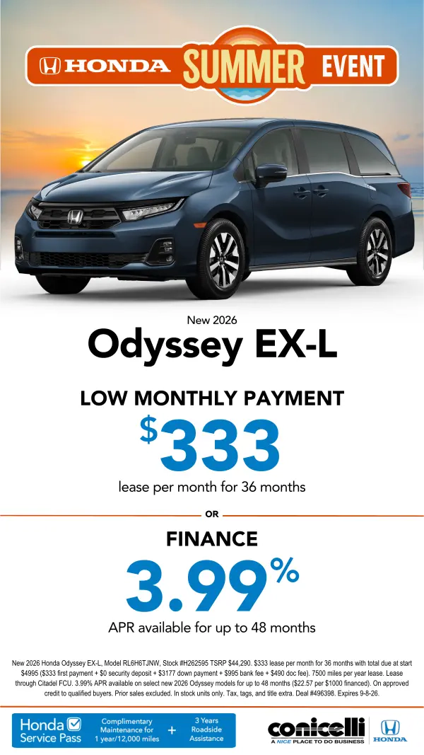 $333/mo. leases a New 2026 Odyssey EX-L! Claim this Special...