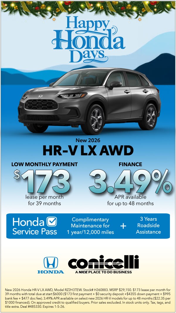 $173/mo. leases a New 2026 HR-V LX AWD! Claim this Special...