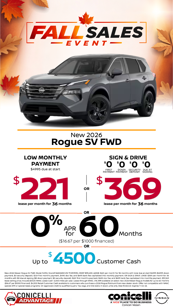 $221/mo. (OR $369/mo. with $0 due at signing) leases a New 2026 Rogue SV FWD! Claim This Special...