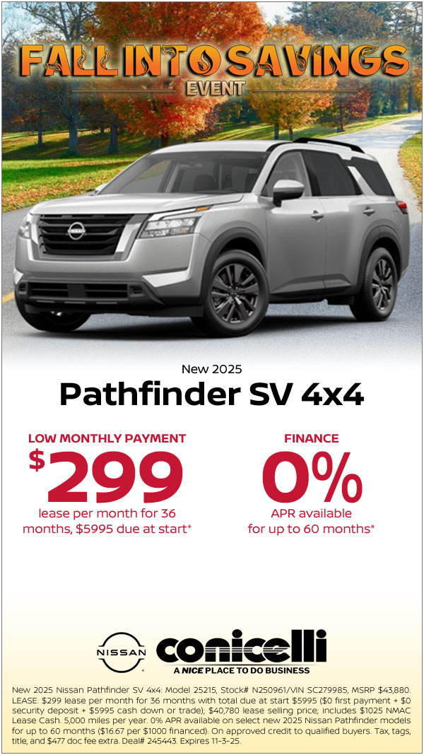 $319/mo. leases a New 2025 Pathfinder SV 4x4! Claim This Special...