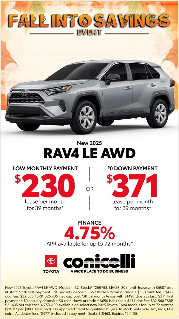 $230/mo. leases a New 2025 RAV4 LE AWD! View Specials...