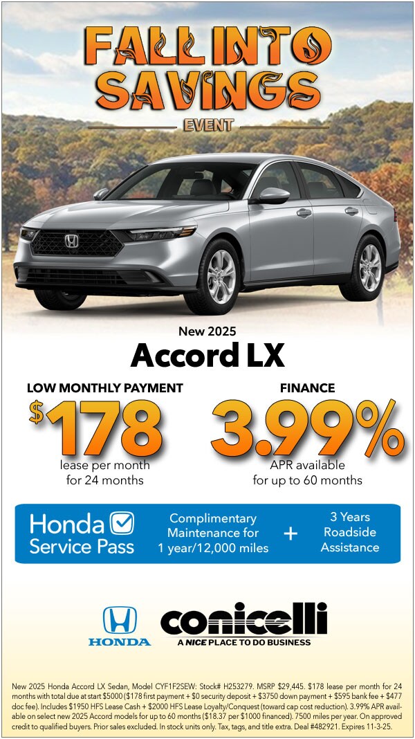$178/mo. leases a New 2025 Accord LX! Claim this Special...