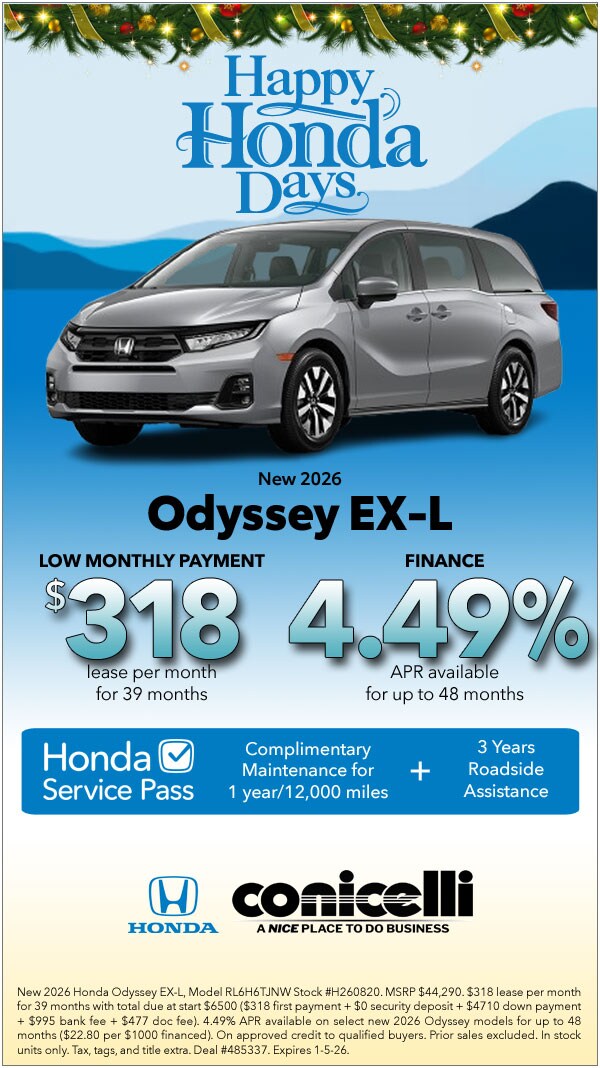 $318/mo. leases a New 2026 Odyssey EX-L! Claim this Special...