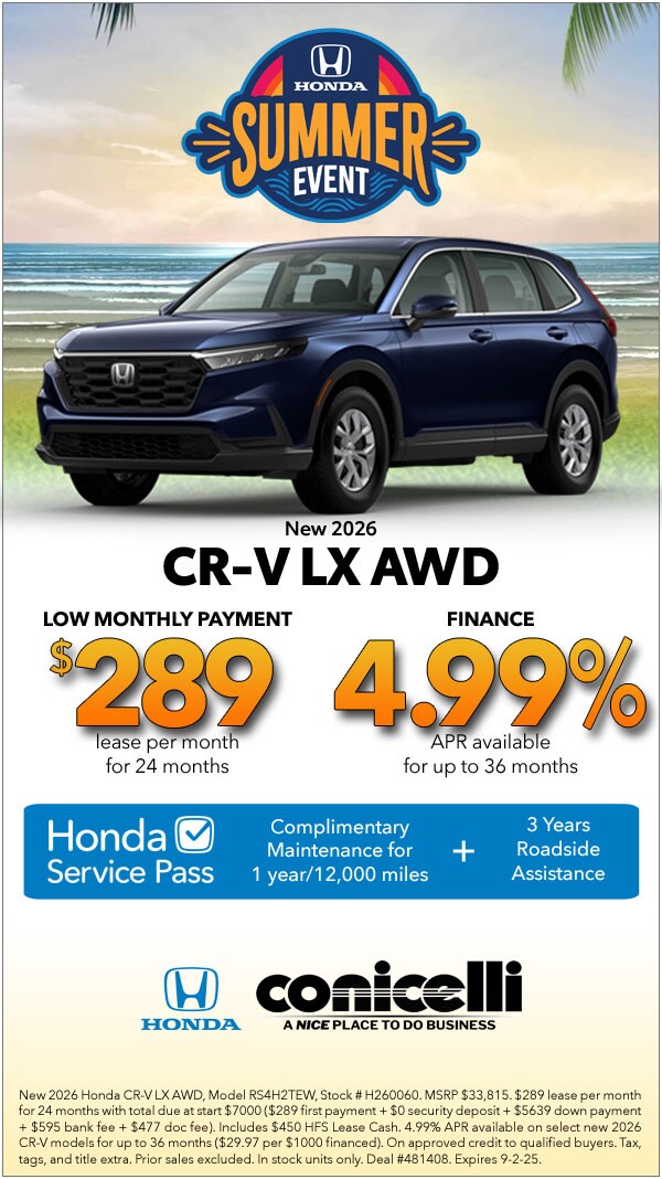 $289/mo. leases a New 2026 CR-V LX AWD! Claim this Special...