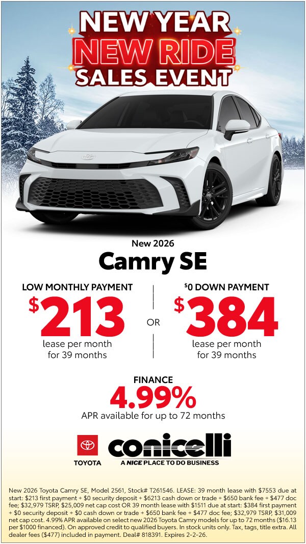$213/mo. leases a New 2026 Camry SE! View Specials...