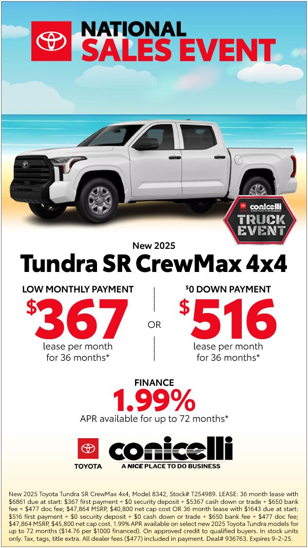 $367/mo. leases a New 2025 Tundra SR CrewMax 4x4! View Specials...