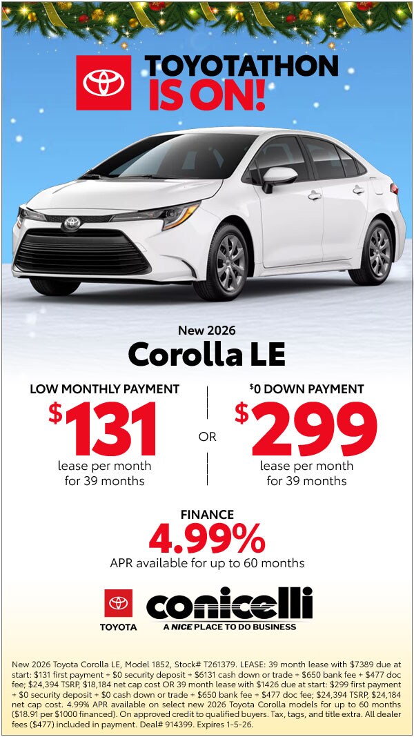 $131/mo. leases a New 2026 Corolla LE! View Specials...