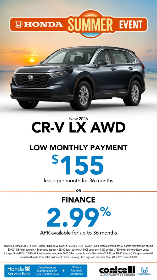 $155/mo. leases a New 2026 CR-V LX AWD! Claim this Special...
