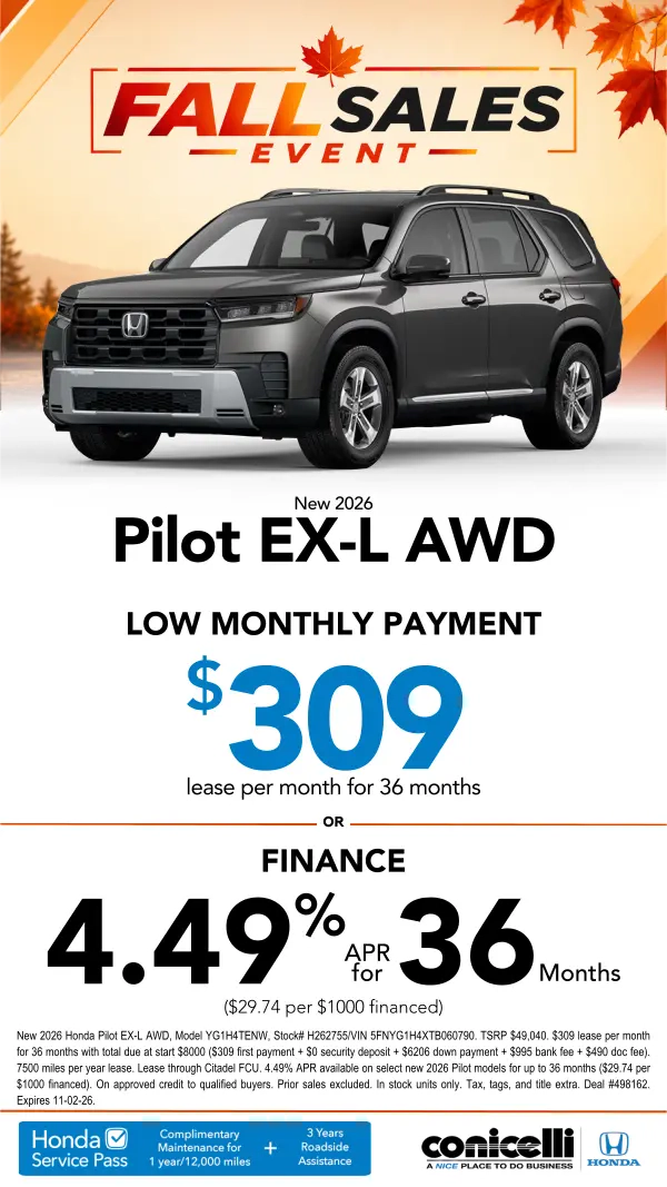 $309/mo. leases a New 2026 Pilot EX-L AWD! Claim this Special...