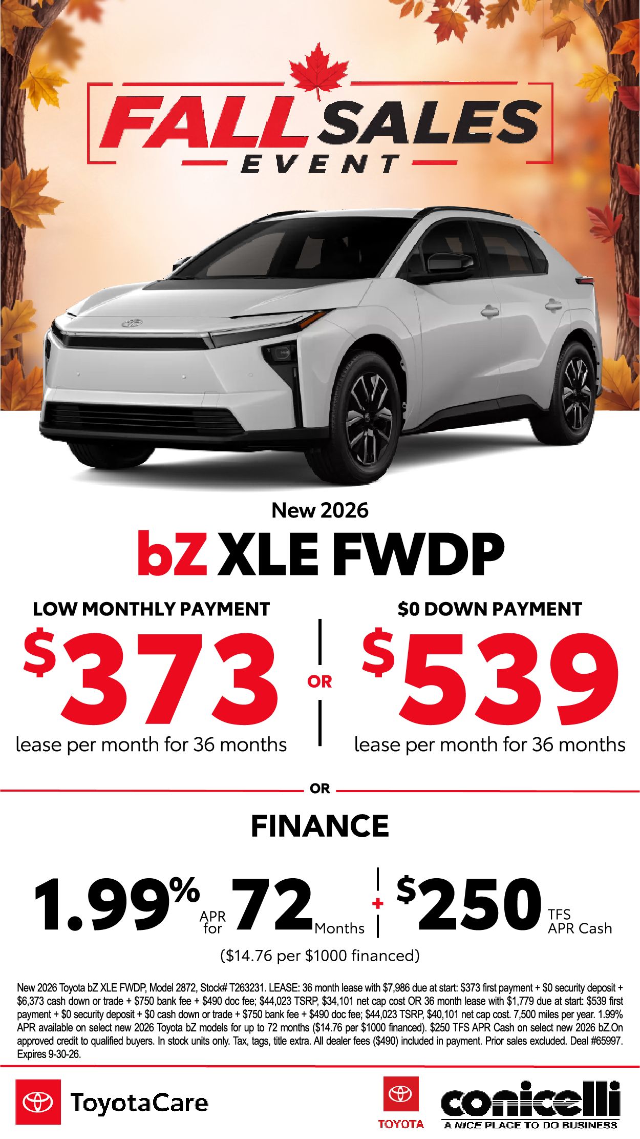 $373/mo. leases a New 2026 bZ XLE FWDP! View Specials...