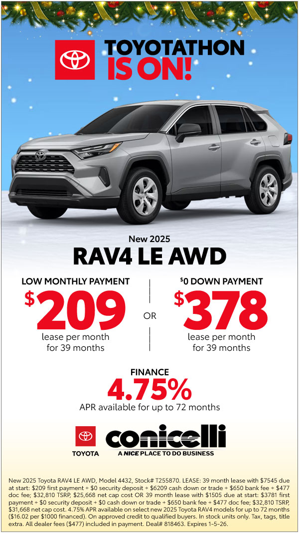 $209/mo. leases a New 2025 RAV4 LE AWD! View Specials...