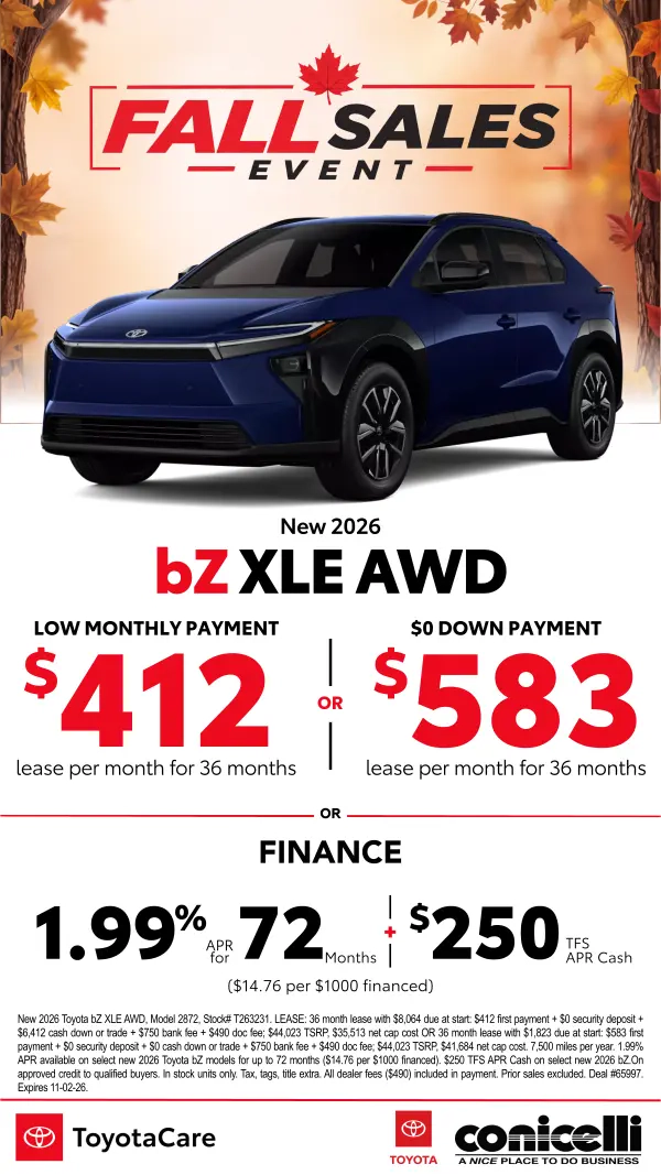 $412/mo. leases a New 2026 bZ XLE AWD! View Specials...