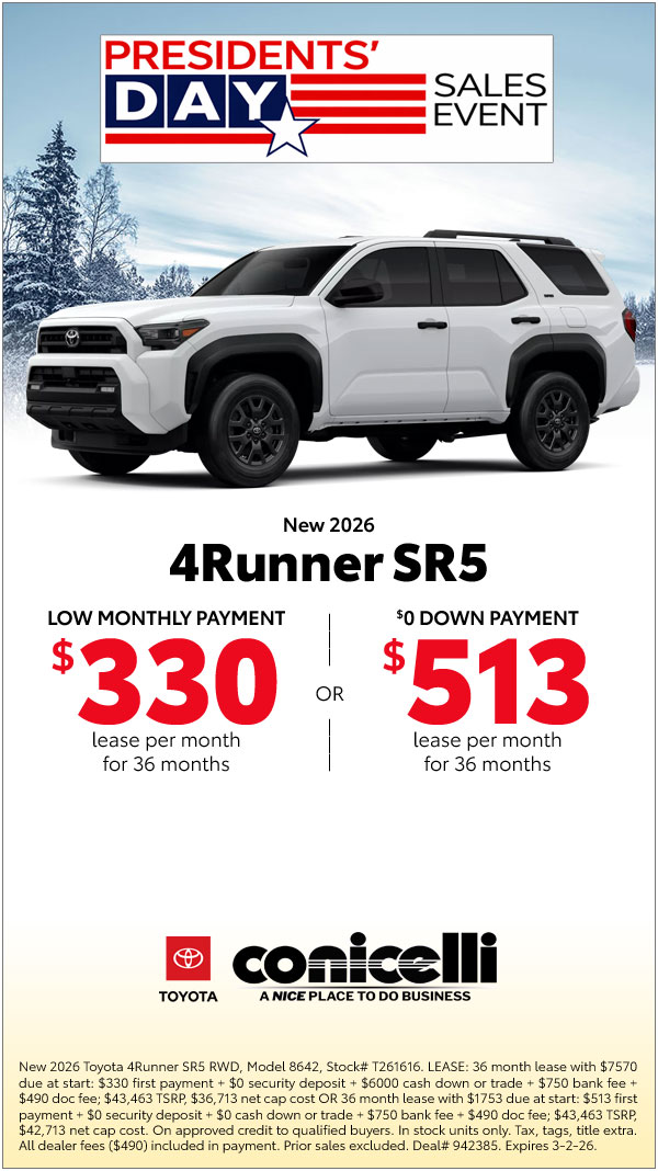 $330/mo. leases a New 2026 4Runner SR5! View Specials...