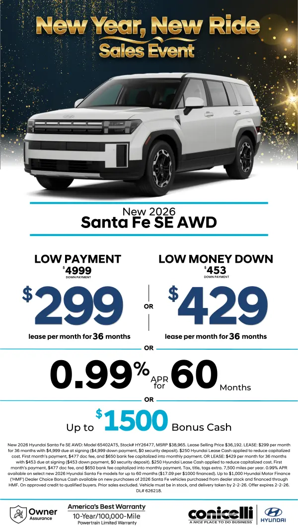 Lease a new 2026 Santa Fe SE AWD for just $299/mo or Lease for $429/mo. with low money down. Claim this Special...