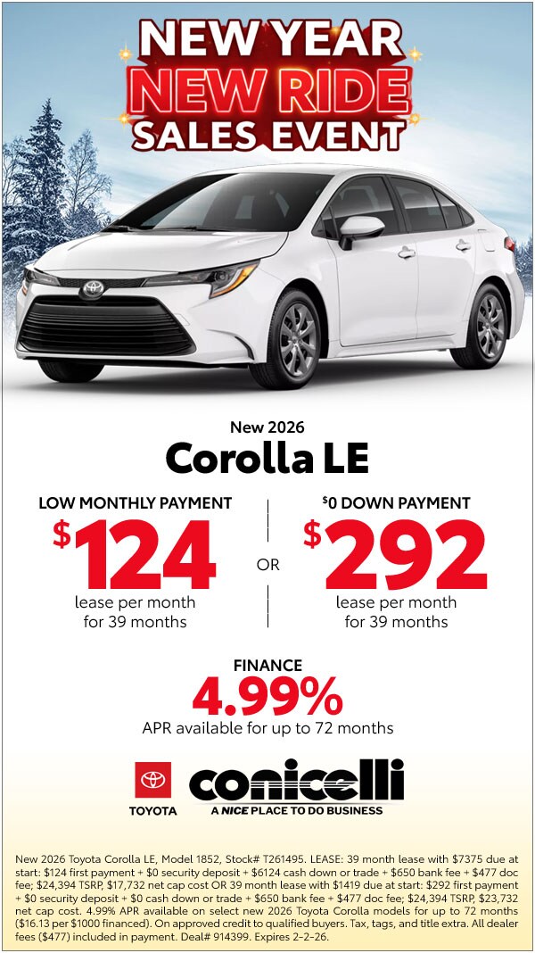 $124/mo. leases a New 2026 Corolla LE! View Specials...