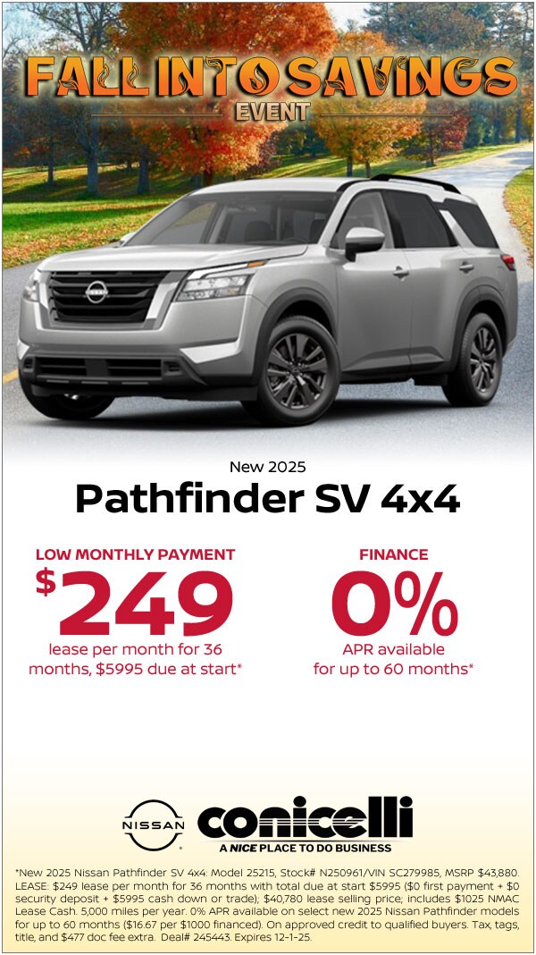 $249/mo. leases a New 2025 Pathfinder SV 4x4! Claim This Special...