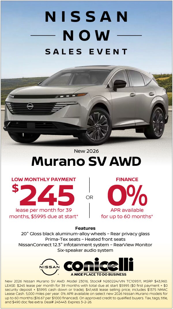 $245/mo. leases a New 2026 Nissan Murano SV AWD! Claim this Special...