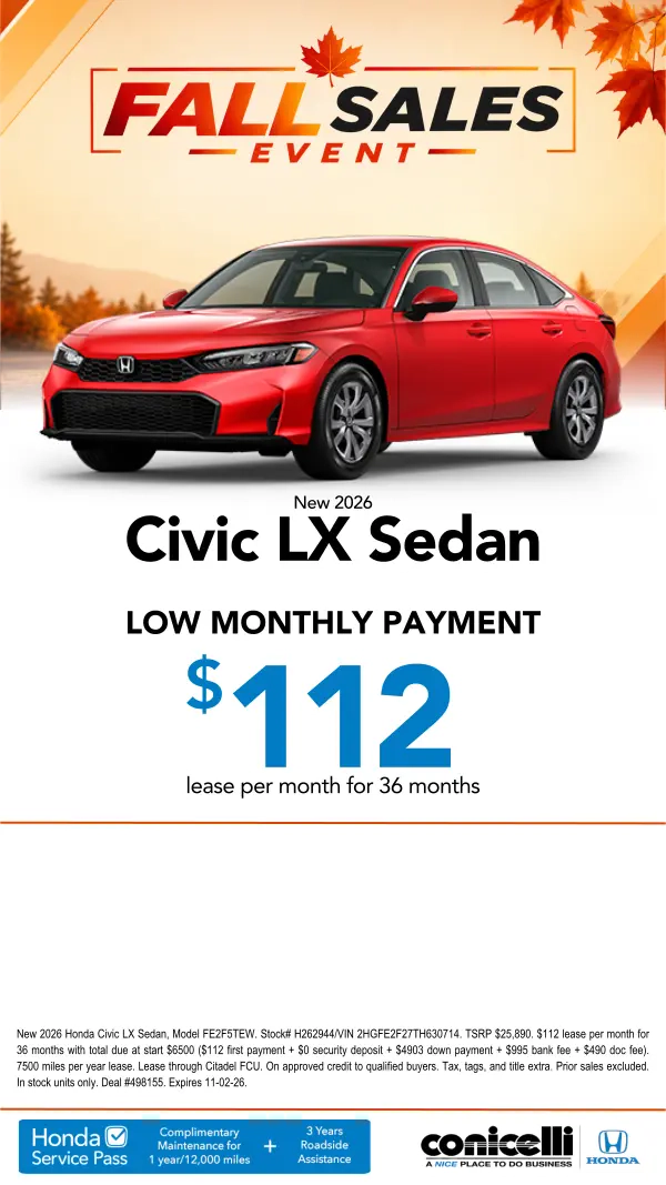 $112/mo. leases a New 2026 Civic Sport Sedan! Claim this Special...