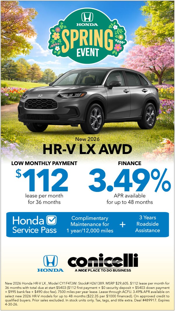 $112/mo. leases a New 2026 HR-V LX AWD! Claim this Special...