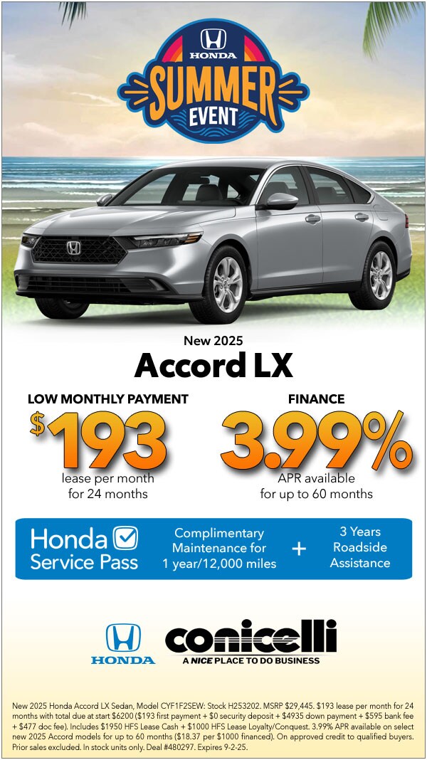 $193/mo. leases a New 2025 Accord LX! Claim this Special...