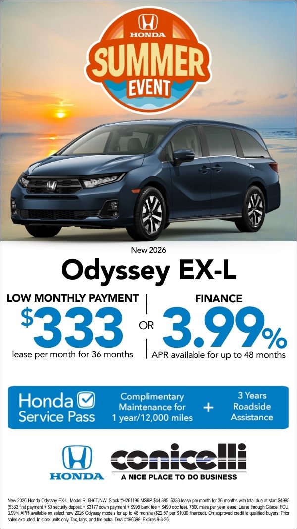 $333/mo. leases a New 2026 Odyssey EX-L! Claim this Special...