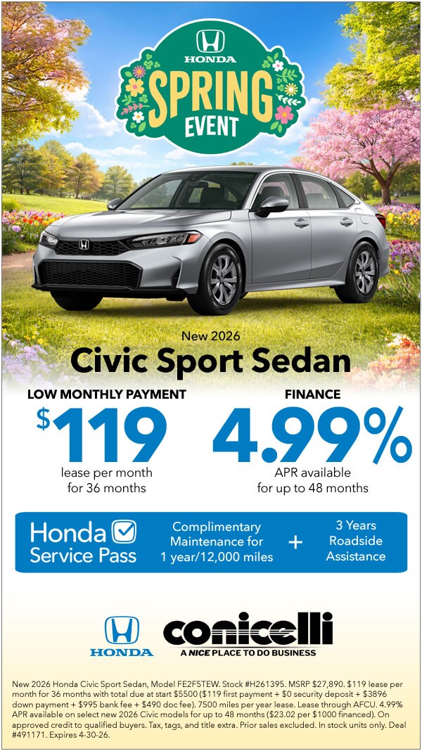 $119/mo. leases a New 2026 Civic Sport Sedan! Claim this Special...