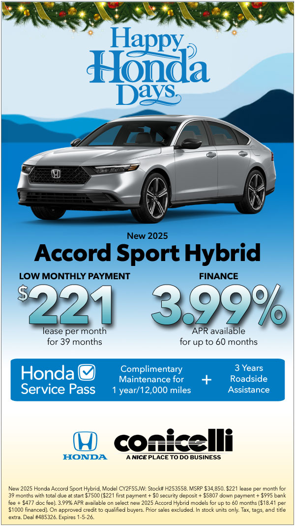 $221/mo. leases a New 2025 Accord Sport Hybrid! Claim this Special...