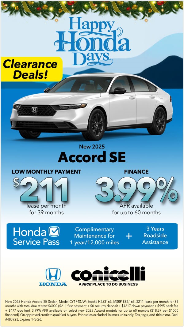 $211/mo. leases a New 2025 Accord SE! Claim this Special...