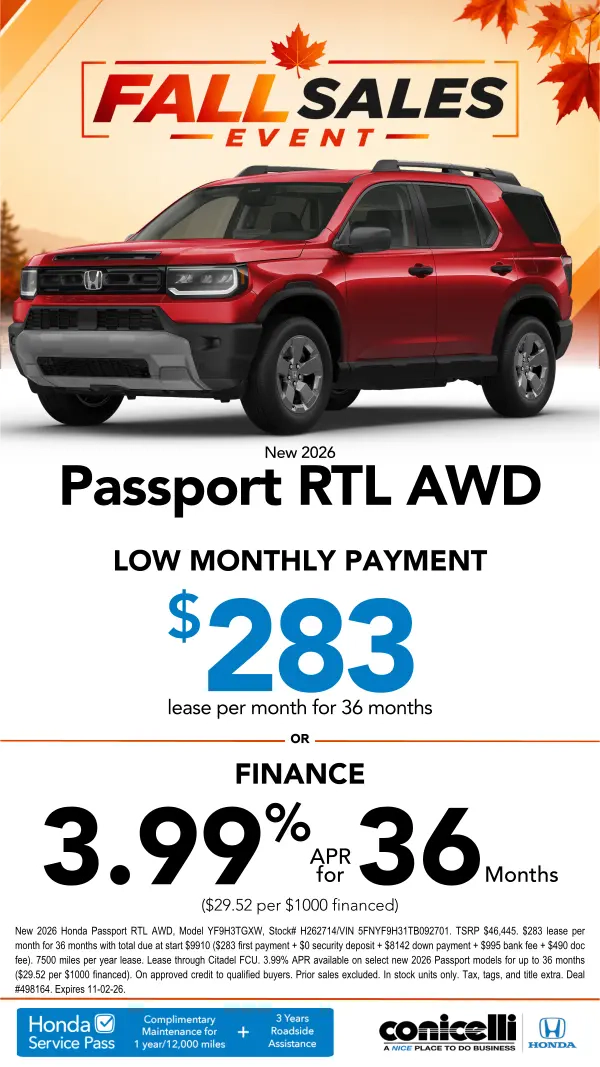 $283/mo. leases a New 2026 Passport RTL AWD! Claim this Special...