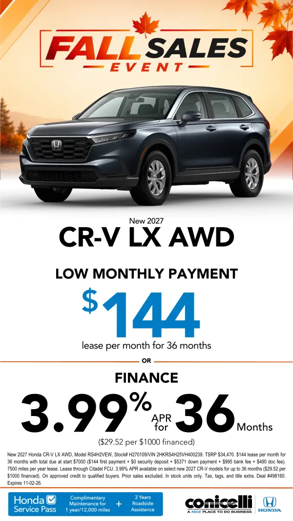 $144/mo. leases a New 2026 CR-V LX AWD! Claim this Special...