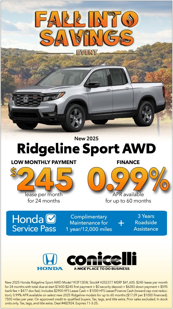 $245/mo. leases a New 2025 Ridgeline Sport AWD! Claim this Special...