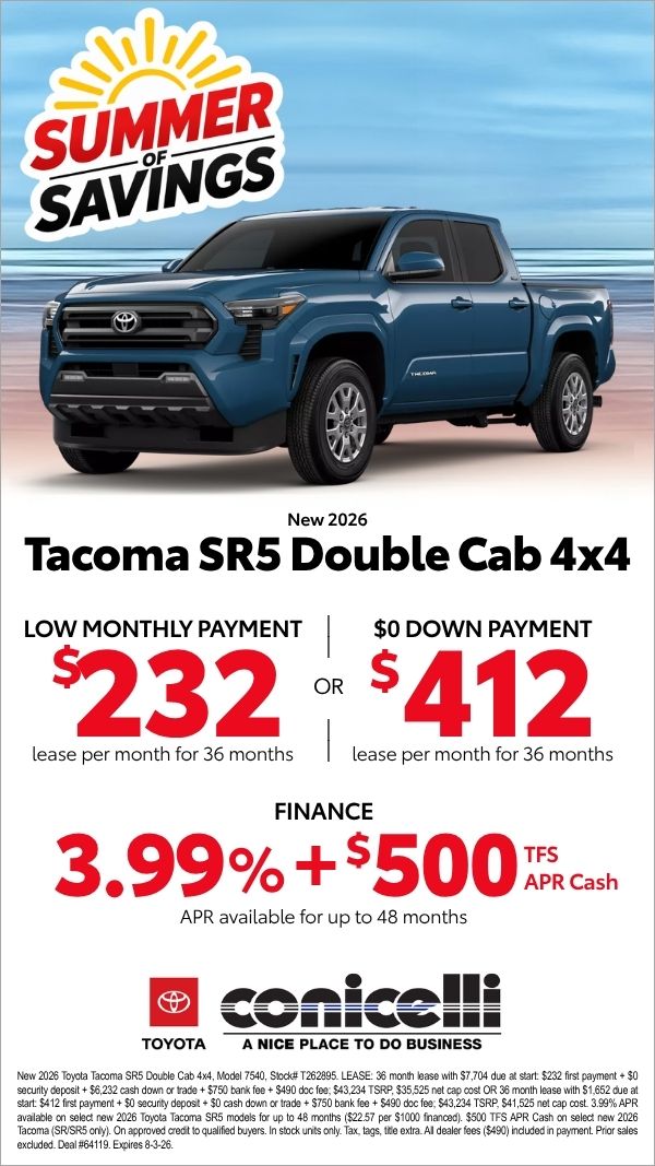 $232/mo. leases a New 2026 Tacoma SR5 Double Cab 4x4! Claim this Special...