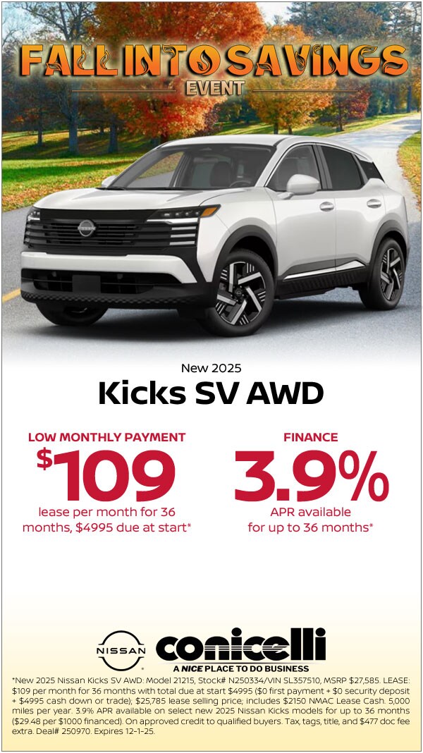 $109/mo. leases a New 2025 Nissan Kicks SV AWD! Claim this Special...
