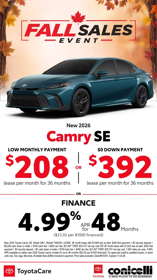 $208/mo. leases a New 2026 Camry SE! View Specials...