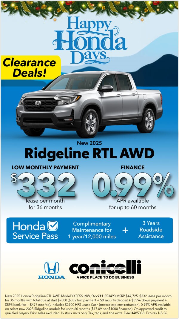 $332/mo. leases a New 2025 Ridgeline RTL AWD! Claim this Special...
