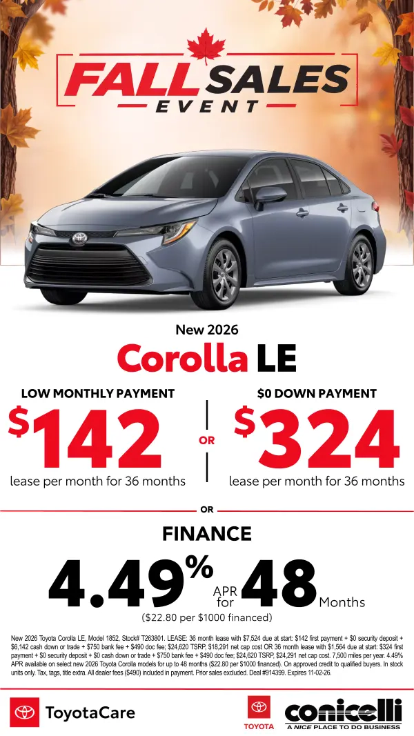$142/mo. leases a New 2026 Corolla LE! View Specials...
