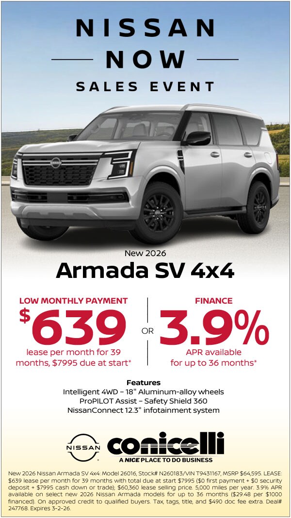 $639/mo. leases a New 2025 Armada SV 4x4! Claim This Special...