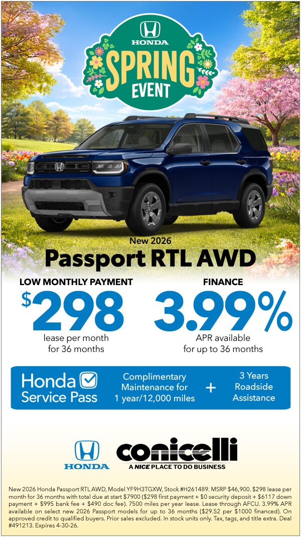 $298/mo. leases a New 2026 Passport RTL AWD! Claim this Special...