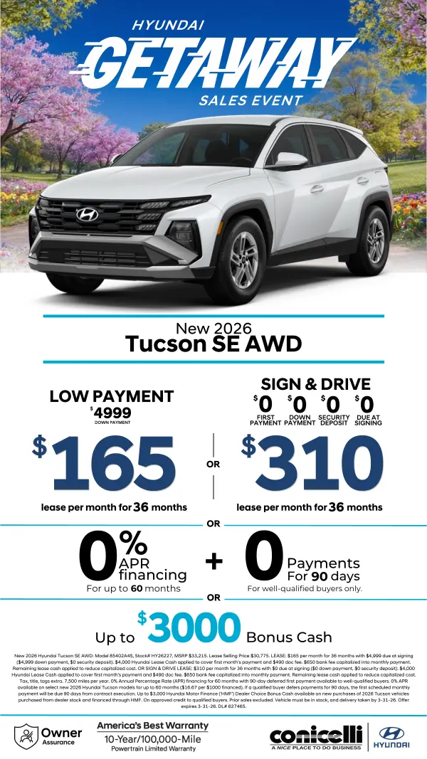 Lease a new 2026 Tucson SE AWD for just $165/mo or Sign & Drive for just $310/mo. Claim this Special...