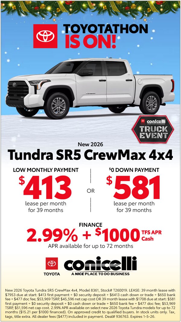 $413/mo. leases a New 2026 Tundra SR CrewMax 4x4! View Specials...