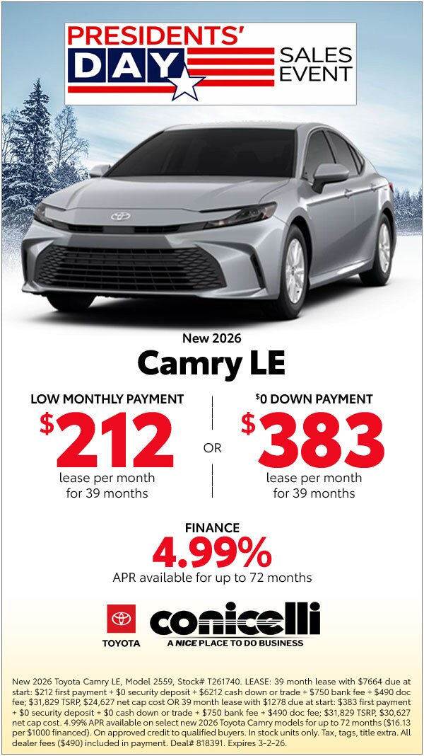 $212/mo. leases a New 2026 Camry LE! View Specials...