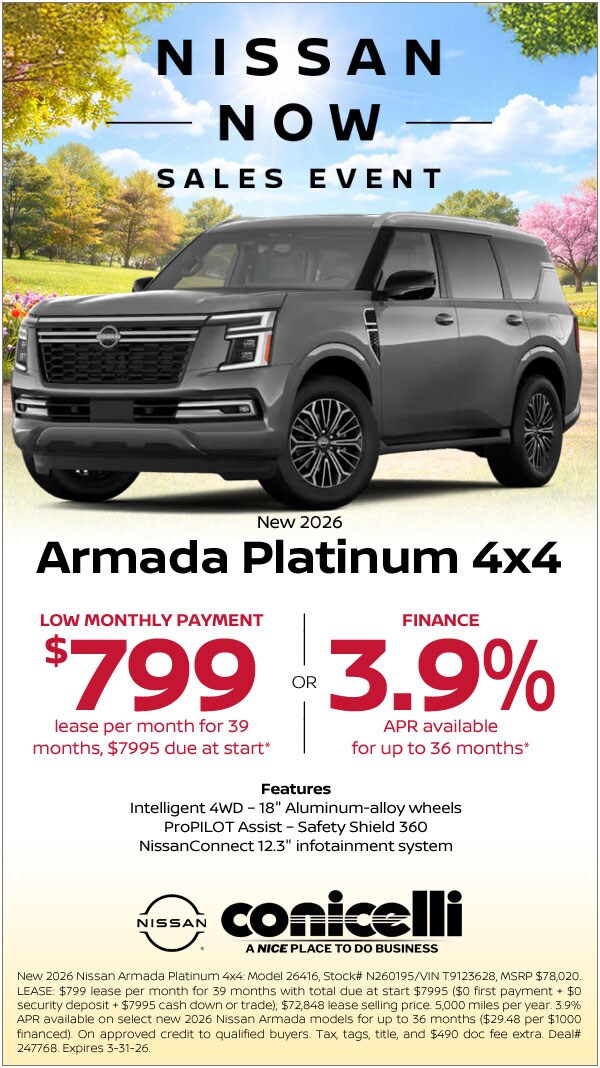 $799/mo. leases a New 2026 Armada Platinum 4x4! Claim This Special...