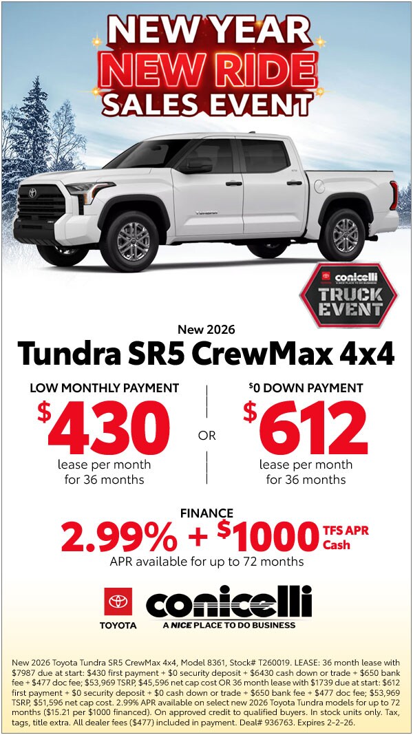 $430/mo. leases a New 2026 Tundra SR5 CrewMax 4x4! View Specials...