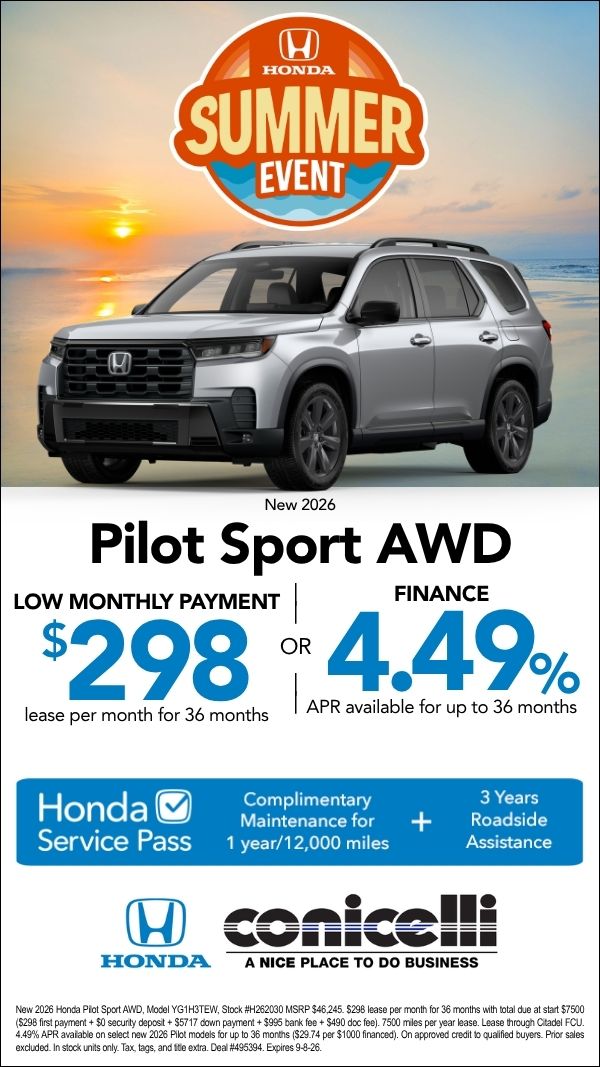 $298/mo. leases a New 2026 Pilot Sport AWD! Claim this Special...
