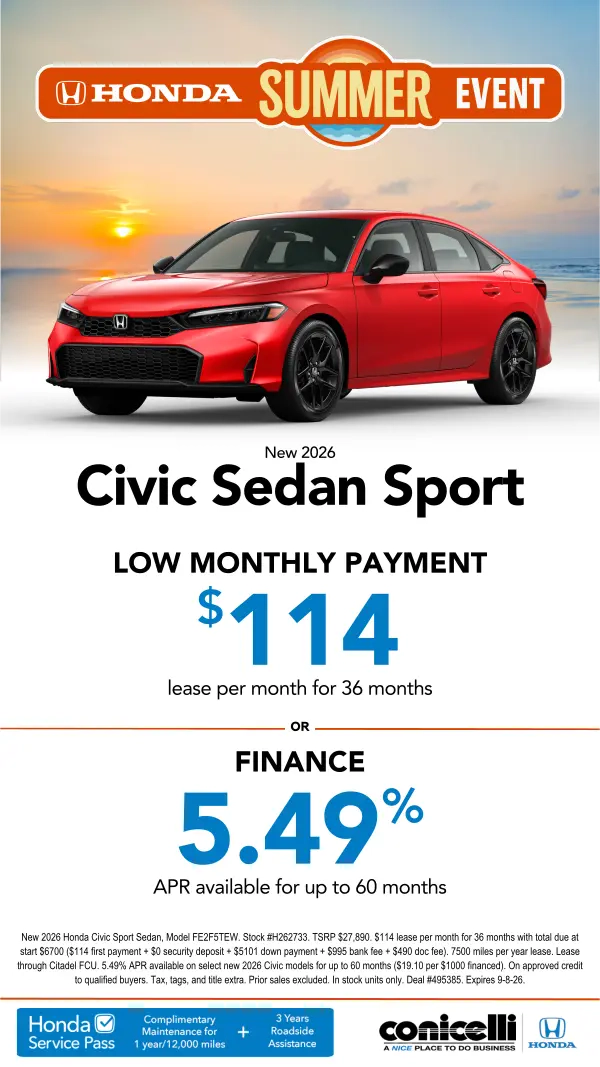 $114/mo. leases a New 2026 Civic Sport Sedan! Claim this Special...