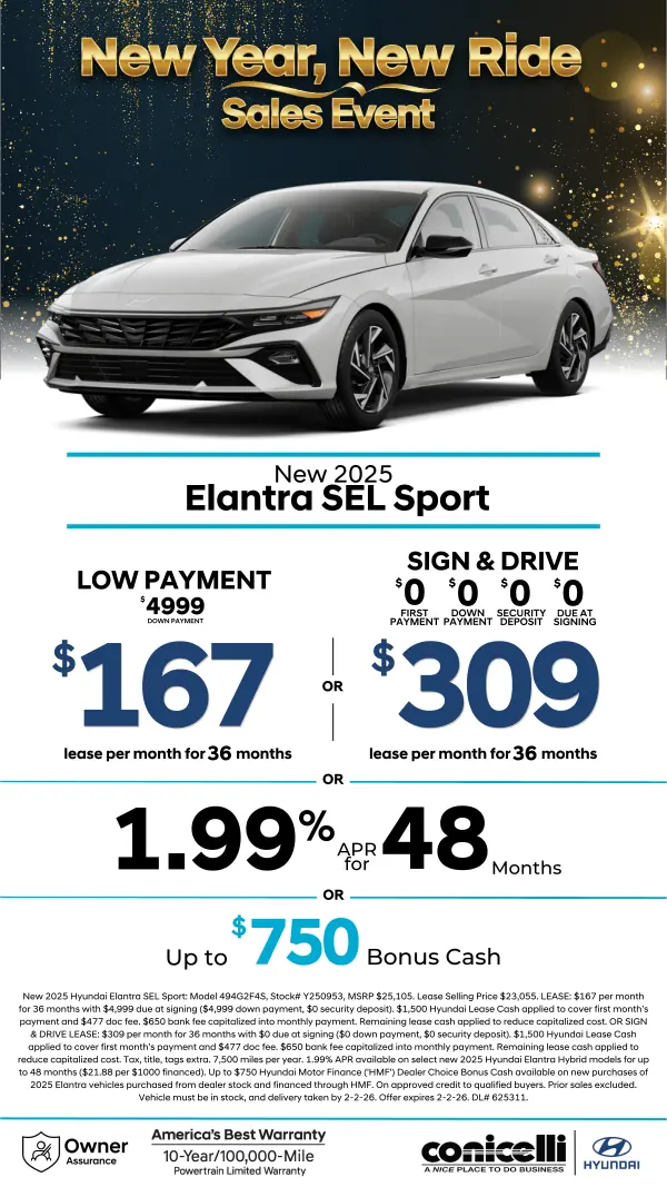 Lease a new 2025 Elantra SEL Sport for just $167/mo or Sign & Drive for just $309/mo. Claim this Special...