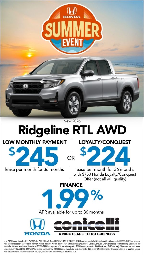 $245/mo. leases a New 2026 Ridgeline RTL AWD! Claim this Special...