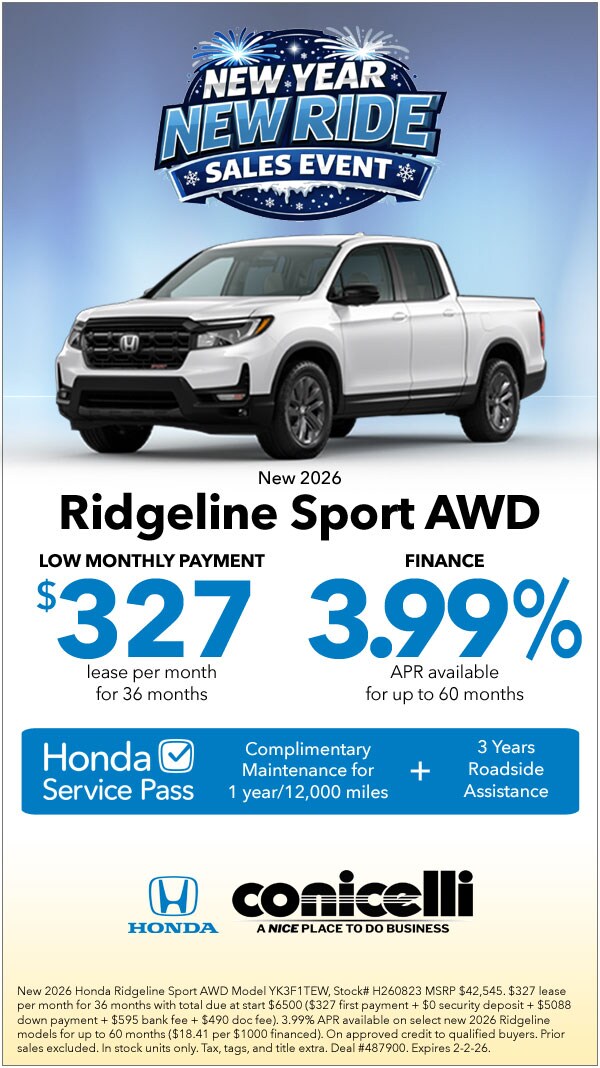 $327/mo. leases a New 2026 Ridgeline Sport AWD! Claim this Special...