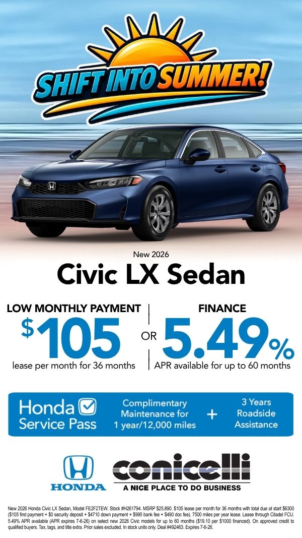 $105/mo. leases a New 2026 Civic LX Sedan! Claim this Special...