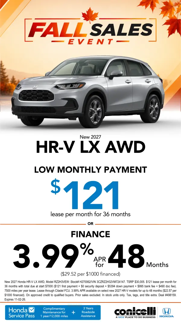 $121/mo. leases a New 2027 HR-V LX AWD! Claim this Special...